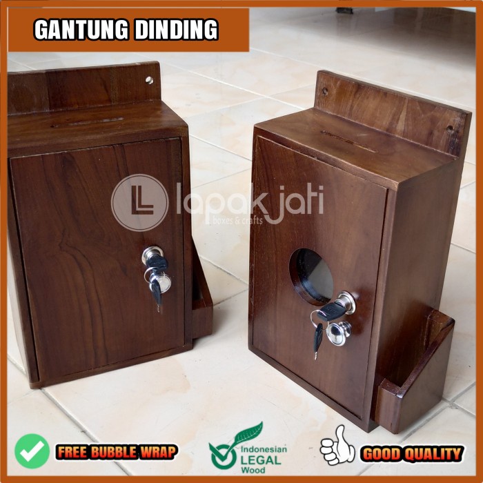 Kotak Masjid - Kotak Amal Dinding/Kotak Saran Kayu Jati Kaca Bening