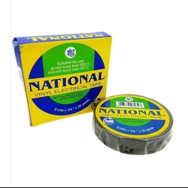 National Isolasi Listrik Hitam PVC 3/4&quot; x 20yard Vynil Electrical Tape Isolasi Kabel