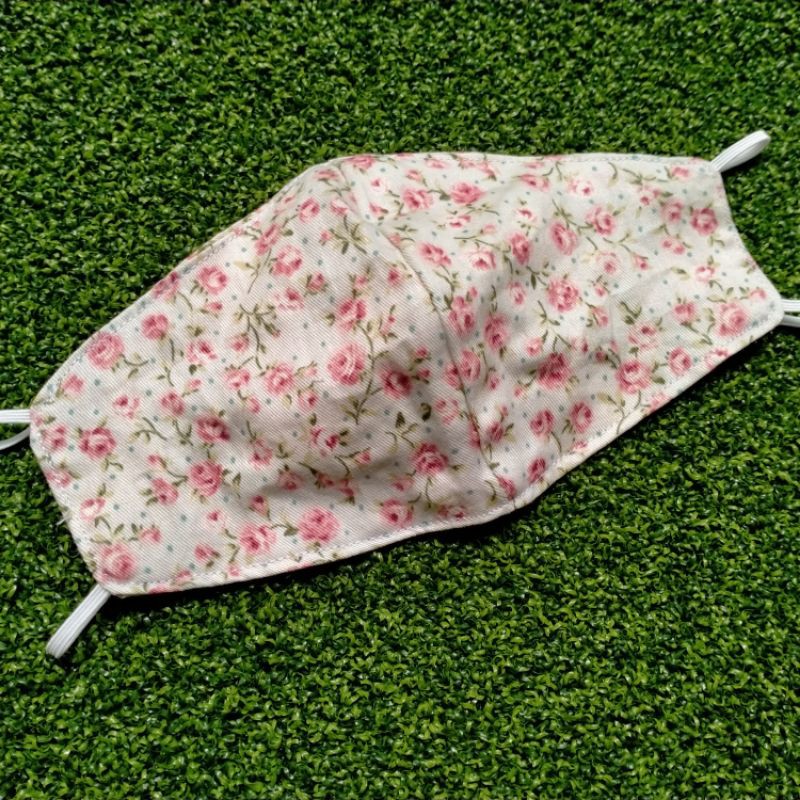 Masker dewasa hijab 3 ply bahan katun Jepang motif bunga mawar merah