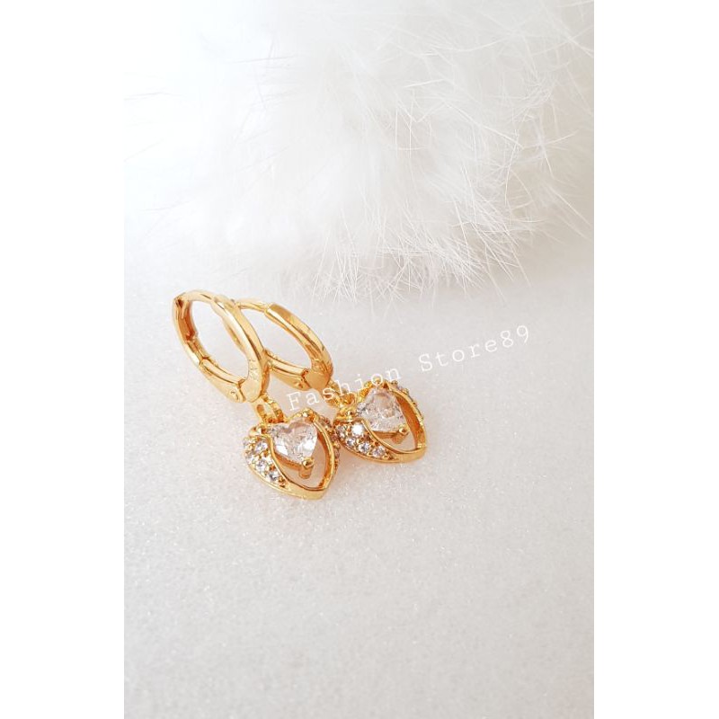 Ready import Anting Love Full Permata Putih cantik murah berkualitas bestseller love xuping LVP011