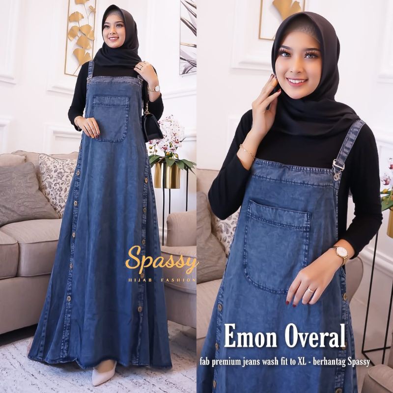 READY STOK | Emon Overall Spassy | Overall Jeans Rok