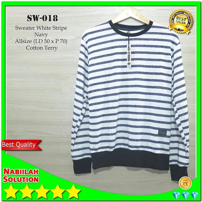 Kaos Sweater Atasan Pria Lengan Panjang Putih Stri FASHION DISTRO COWOK CEWEK GAYA TERBARU ABG P8V9