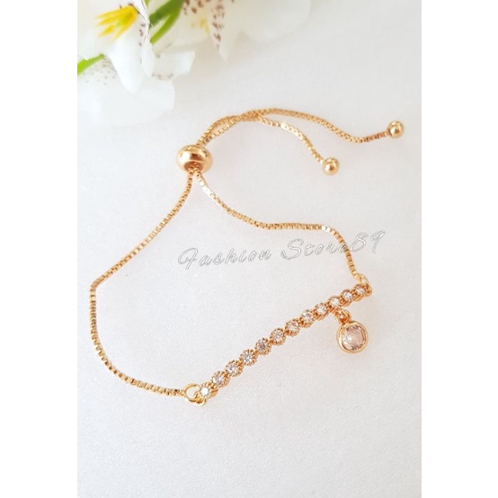 gelang serur juntai Permata zircon import lapis emas fashion dewasa