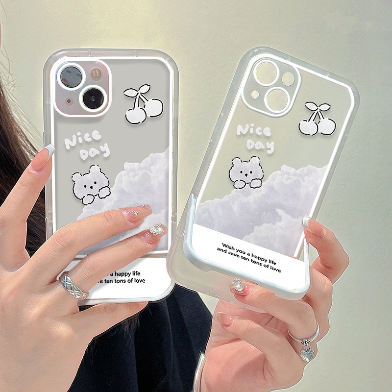 Soft Case Transparan Motif Kelinci Dengan Bracket Shockproof Untuk Iphone 13 7 8 Plus 11 12 Pro MAX XR XS MAX 6 6S SE 2020