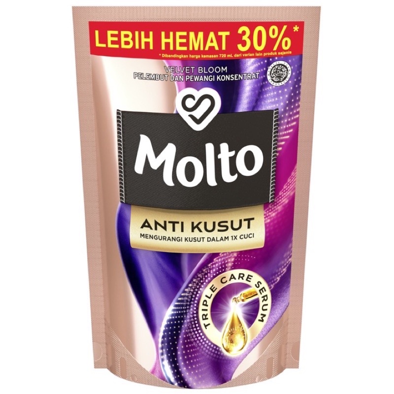 MOLTO ANTI KUSUT Velvet Bloom Pouch 720mL Pelicin Pakaian Tanpa Setrika Kemasan Refill Pouch