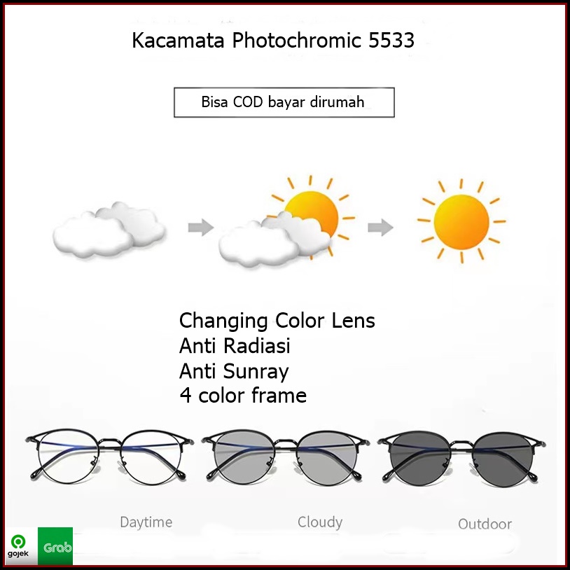 Kacamata Photocromic Korea / Anti Radiasi 2 In 1 Photochromic Pria Wanita 5533 Kacamata Photochromic