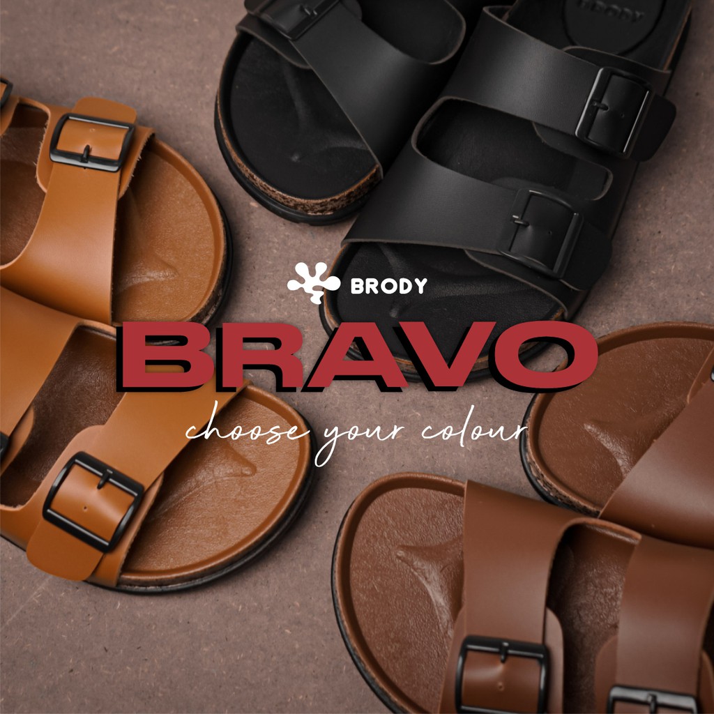 Brody Bravo Sandal Selop Pria Casual Sol Puyuh Sendal Slop Cowok Model Ban Dua Gesper Size 38-43