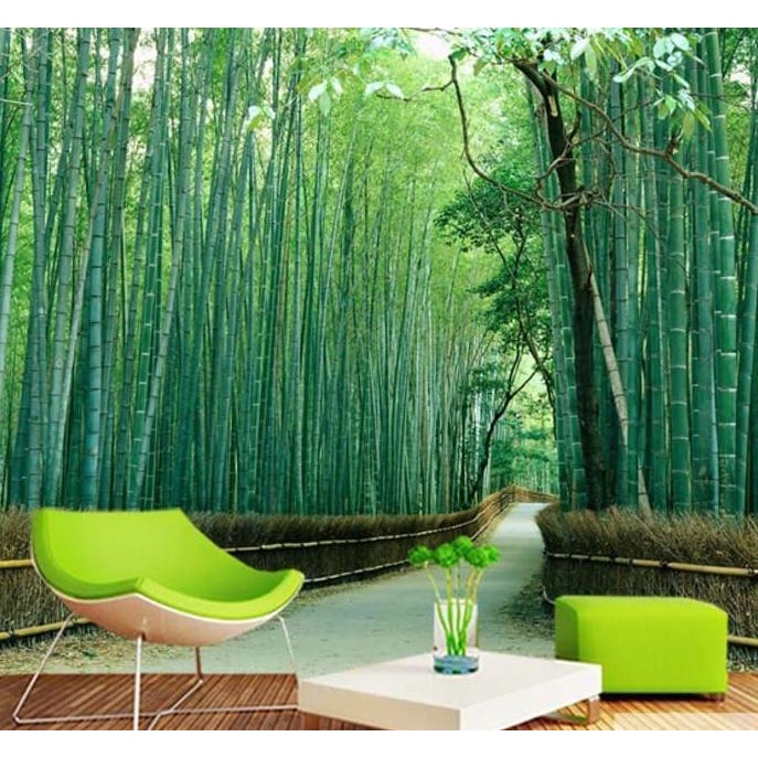 Wallpaper Dinding Custom 3D 3 D 3 DImensi Hijau Alam Bambu Bamboo 3 Terbaru