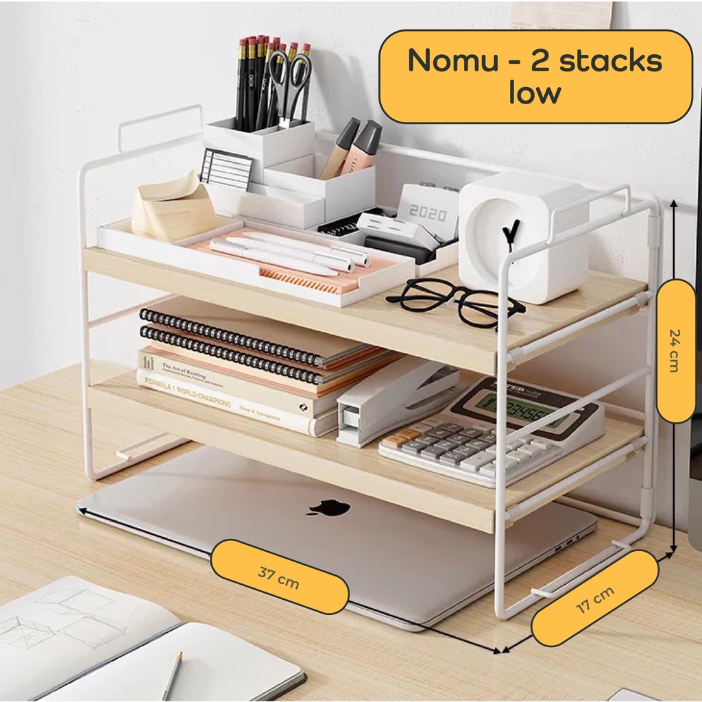 【IKONE】 NOMU Rak Buku / Laptop Organizer Rak Kayu Besi Susun Minimalis Kuat Kokoh dan Tebal Rak Serbaguna