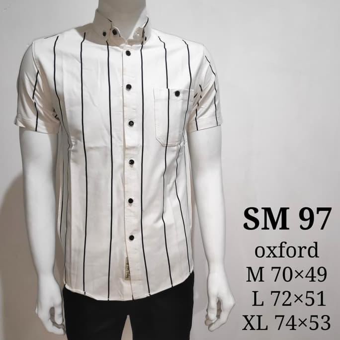 BIG SALEEE Kemeja pria cowok motif garis vertikal putih hitam oxford slimfit SM97