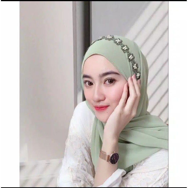 Pashmina payet renda mutiara