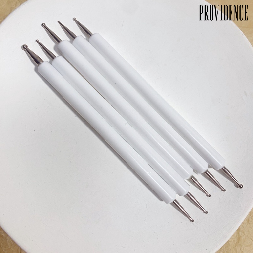 Providence 5pcs / Set Pen Dotting Nail Art Profesional Kepala Ganda Gagang Kayu Ergonomis