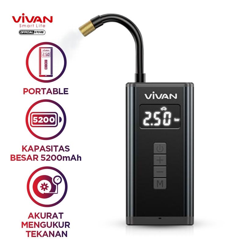 Vivan VTI01 Pompa Ban Elektrik 5200mAh