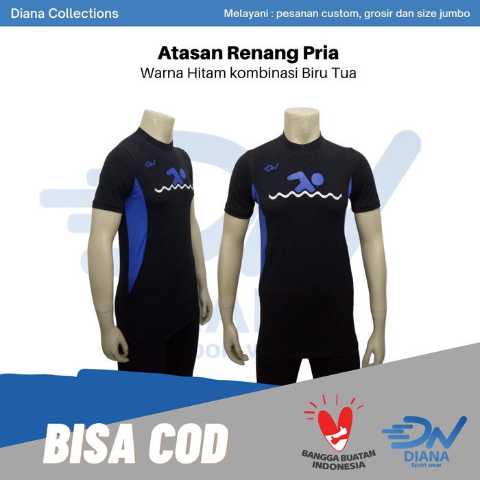 Baju Renang Wanita atasan renang pria jumbo | baju renang dewasa | baju renang bigsize - Hitam Komb 