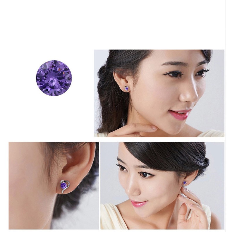 925 Perak Lucu Anting-Anting Anting-Anting Gaya Korea Gadis Ungu Cinta Hati Bentuk Beruntung Daun Rumput Bunga Fashion Ornamen