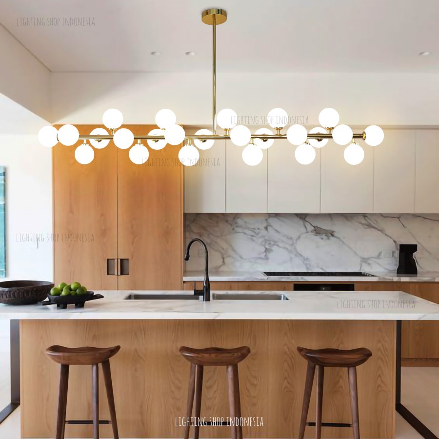 Lampu gantung gold panjang 150cm kaca susu meja island meja makan