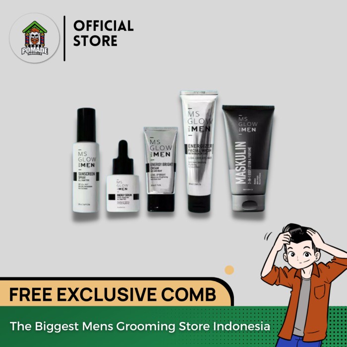 PAKET 5 in 1 MS GLOW MEN Original - Gratis Tas Pouch Ms Glow Men Resmi