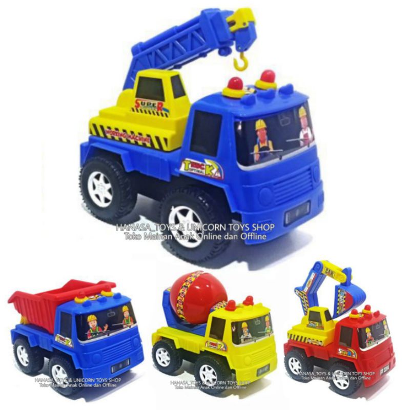 Mainan Truk Derek Crane Excavator Truk Pasir Dan Truk Mixer  Favorit Mainan Mobil Konstruksi Anak