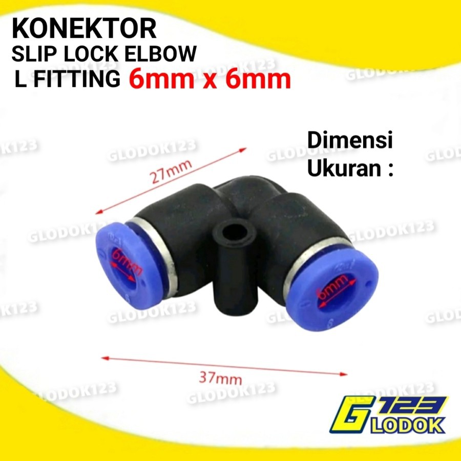 Konektor Slip Lock Elbow L 6mm Pneumatic PU Push in Fitting Irigasi