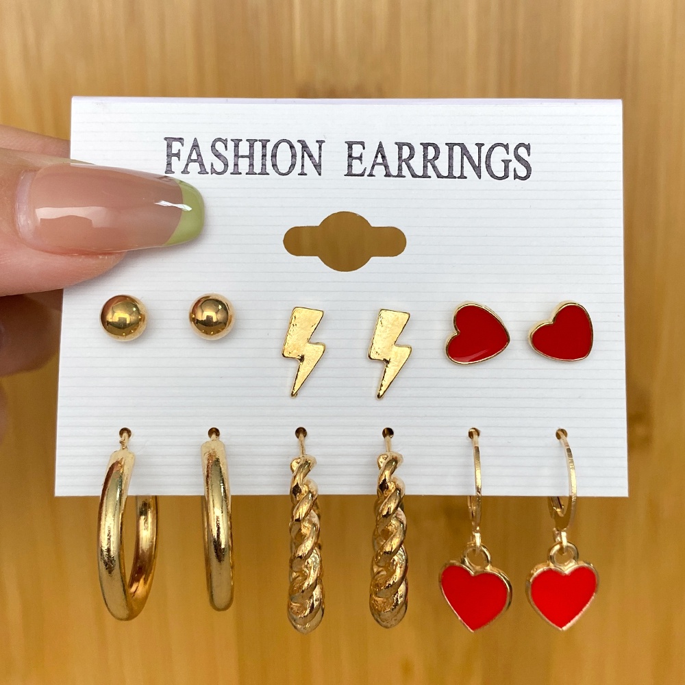 12pcs / Set Anting Hoop Bentuk Kupu-Kupu Hati Warna Merah Untuk Wanita