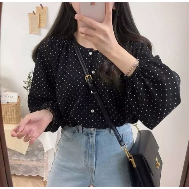 Larisa Atasan Blouse Wanita/ Atasan Motif Polkadot