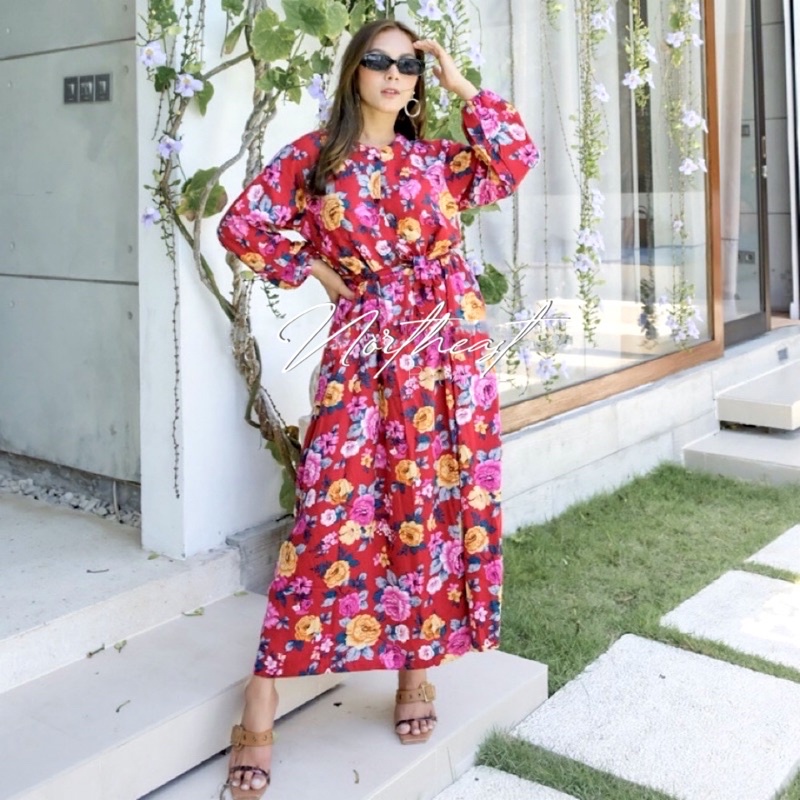 Marta Button Dress Rayon Floral Gamis Hijab Friendly Kancing Depan Busui Friendly Northeast Bali