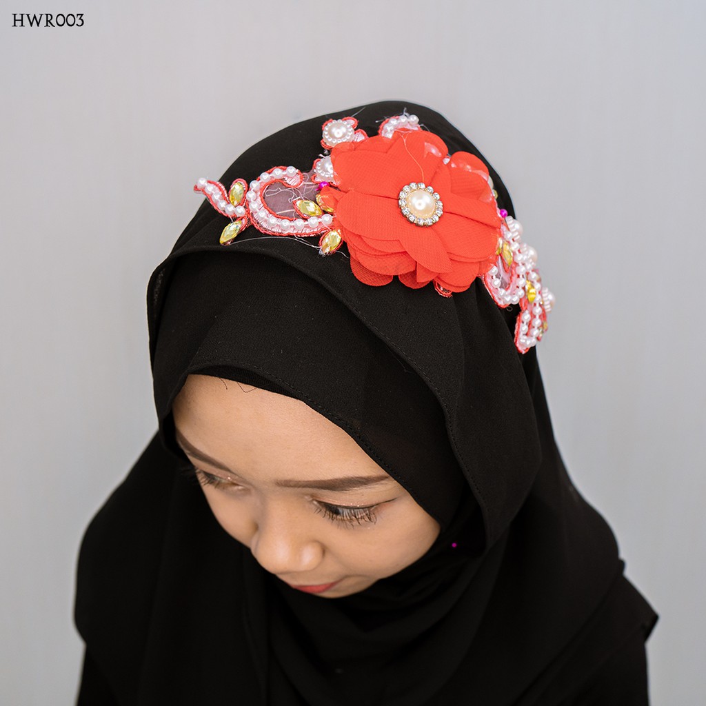 [STOK TERBATAS] AKSESORIS BRIDAL PESTA HAIRPIECE BUNGA BROKAT MERAH HWR003