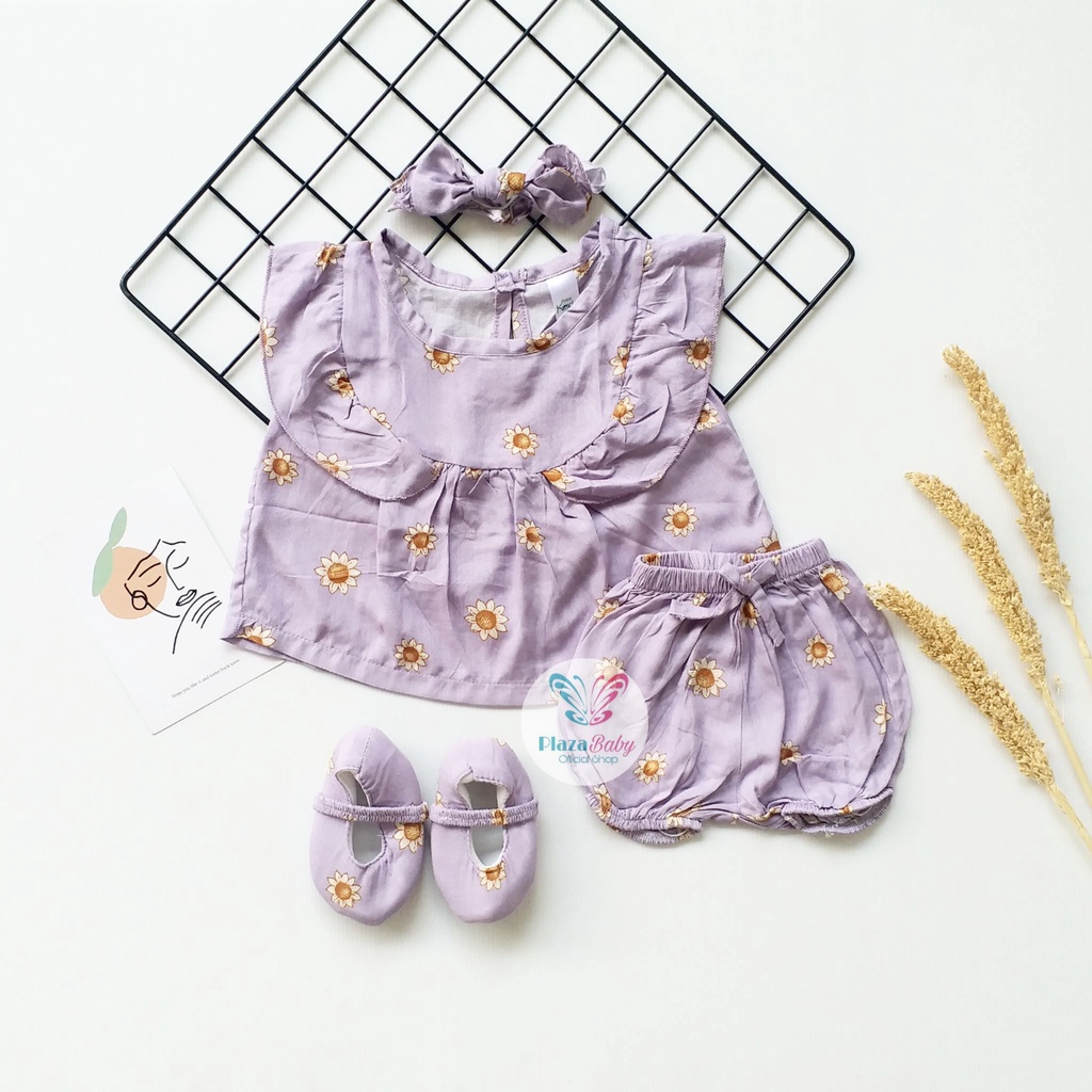 Plazababyku MX SIENNY SETELAN BANDO CPDK setelan bayi motif bunga yang lucu free headband + sepatu part3