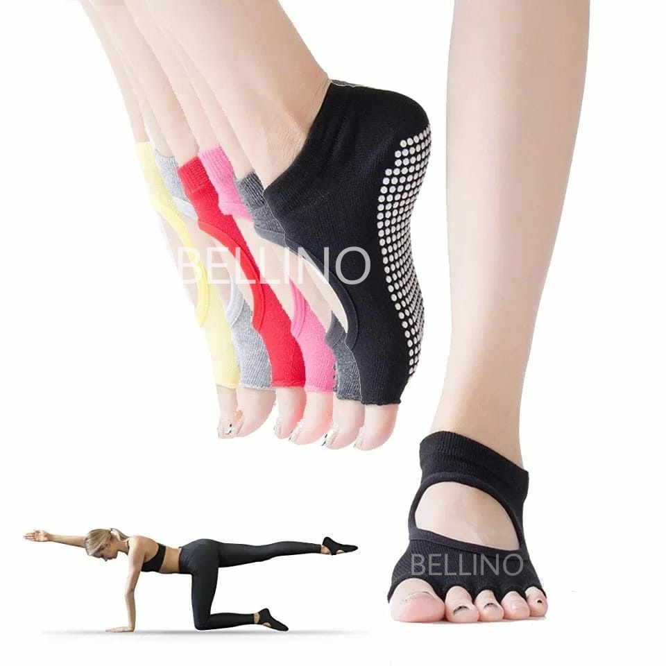 Kaos Kaki Yoga Senam Pilates Ballet Gym Open Finger Import Kaos Kaki Wanita 5 Jari Anti Licin Model Jari Terbuka Kaus Kaki Cewek Yoga Anti Slip Jari Terpisah Kos Kaki