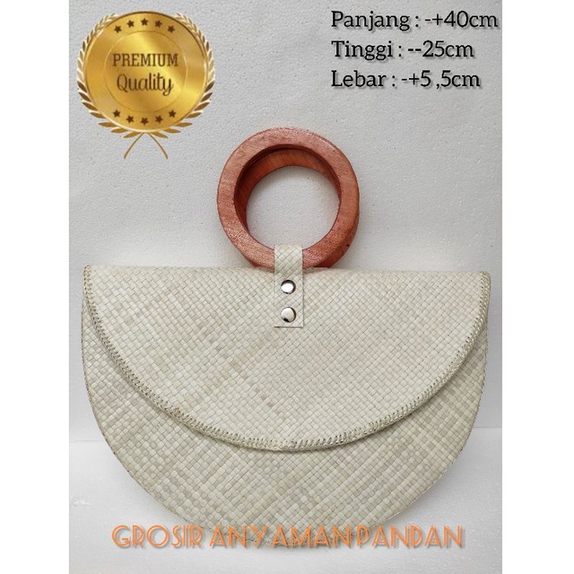 TAS SABIT PANDAN HANDLE KAYU BULAT tas anyaman mendong tas etnik aesthetic tas pantai bali terbaru