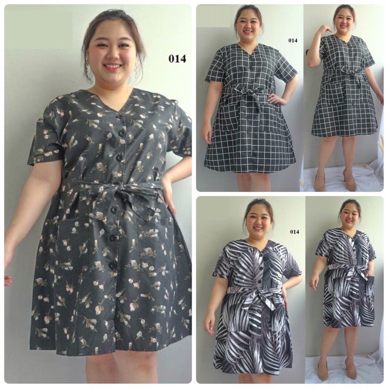 Terlaris midi dress perempuan jumbo motif kotak-kotak, bunga, & daun warna hitam allsize fit XXXL ld