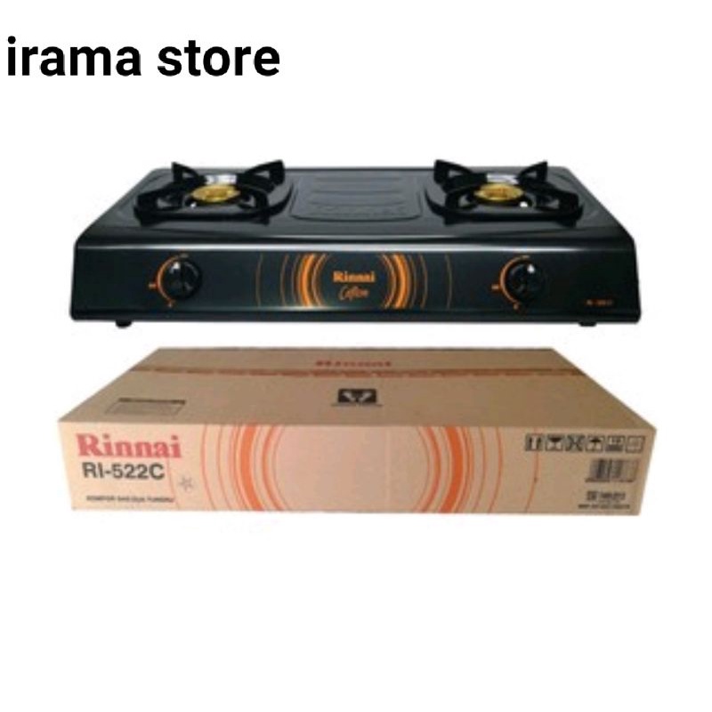 Kompor gas Rinnai 2 tungku RI-522C Kompor Rinnai RI 522C Ceflon Hitam