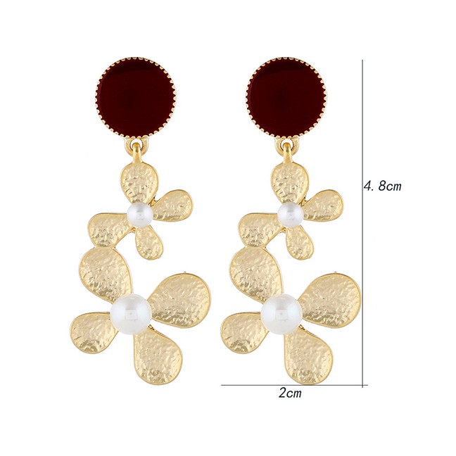 LRC Anting Tusuk Fashion Gold Pearl Flower Earrings F49334