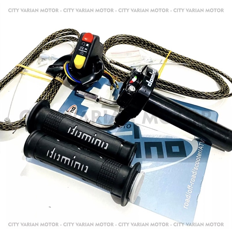 PAKET GAS SPONTAN 2 KABEL SERAT HITAM+HANDGRIP+SAKLAR 3 FUNGSI UNIVERSAL SEMUA MOTOR