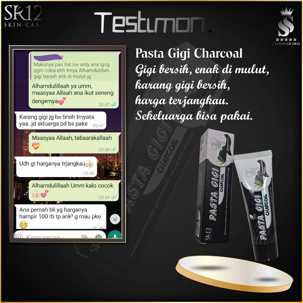 Pasta gigi charcoal Sr12 Membersihkan gigi Memutihkan gigi Menghilangkan bau mulut Mencegah timbul plak gigi 170gr Bpom Original