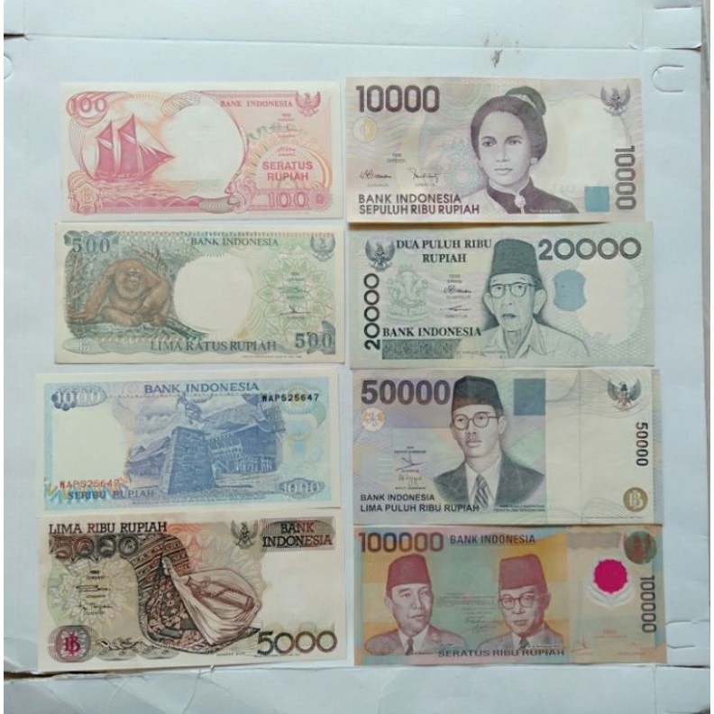 murah paket set tahun 90 an uang Kuno Indonesia isi 8