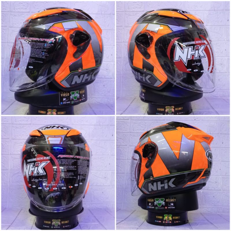 HELM NHK R6 NEW MOTIF WAVE BLACK ORANGE SILVER NHK R6 ORIGINAL