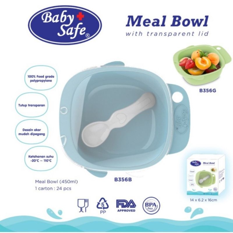 Baby Safe Meal Bowl With Transparant Lid/Mangkok Makan Bayi