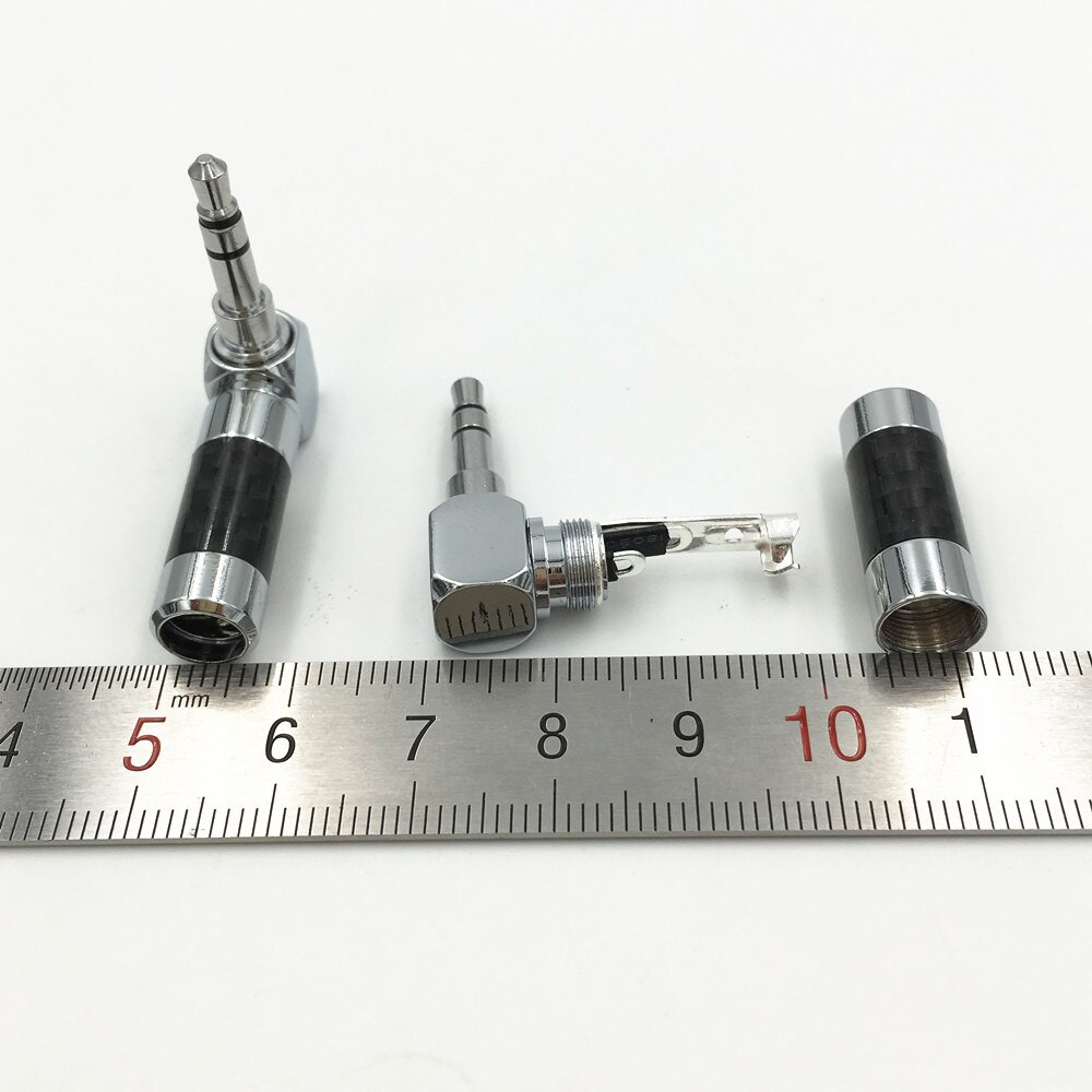 5Pcs Right Angle L Rhodium Plated 3.5mm 3 Pole Stereo Male Stereo Mini Jack Plug Solder Carbon