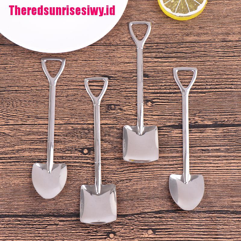 4pcs / set Sendok Sekop Es Krim / Kopi / Teh Bahan Stainless Steel Gaya Retro