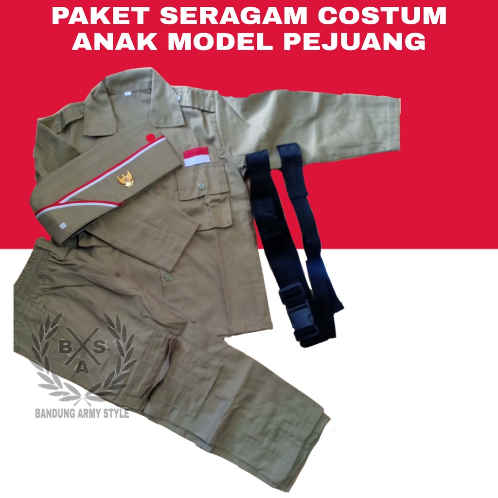 SERAGAM PEJUANG ANAK SERAGAM PETERAN ANAK COSTUM KARNAVAL .PAKAIAN ANAK .SERAGAM PROFESI ANAK AGUSTU