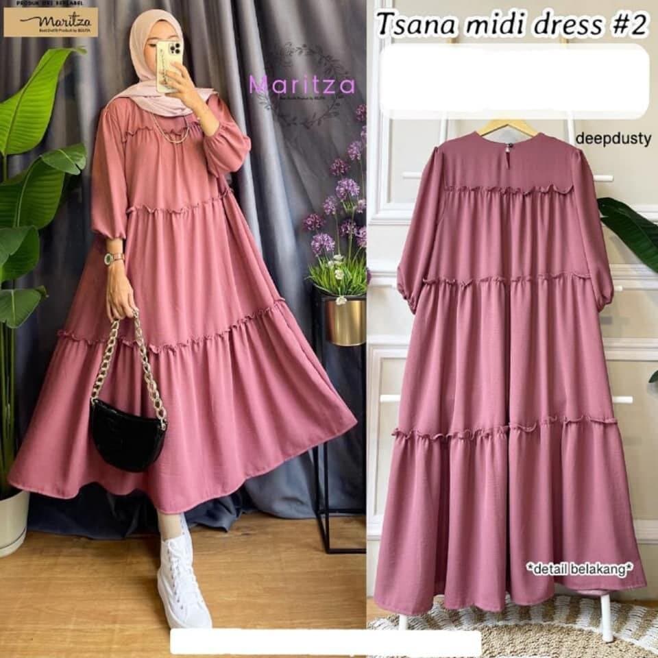 [TERBARU] BISA COD TSANA MIDI DRESS KEKINIAN BAHAN KATUN RAYON SIZE JUMBO LD 120 FASHION WANITA MODERN