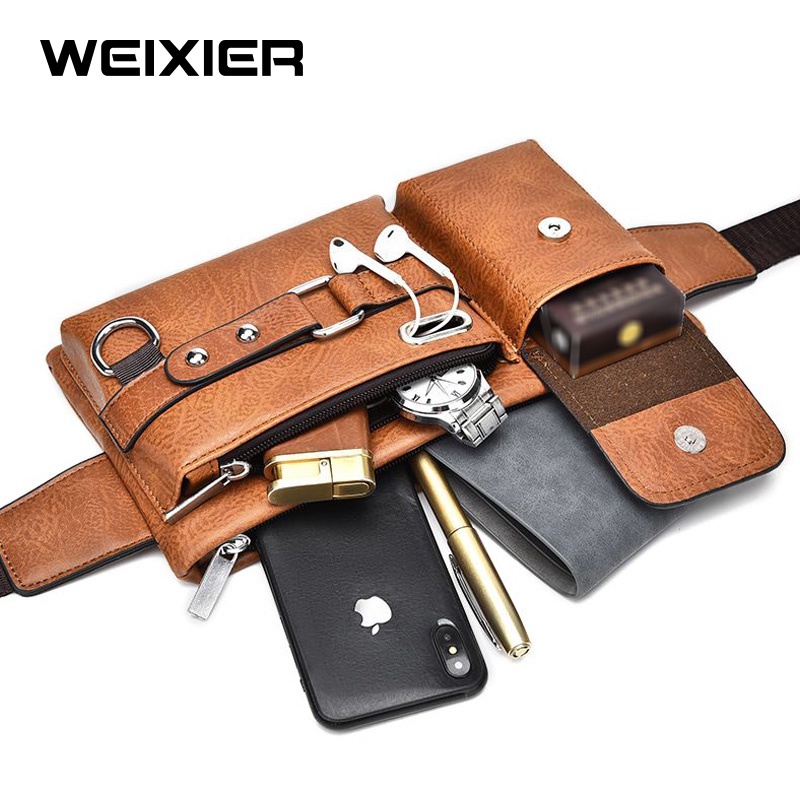 WEIXIER 8110 Tas Selempang Pria Kulit Waistbag Anti Air WK-SBY