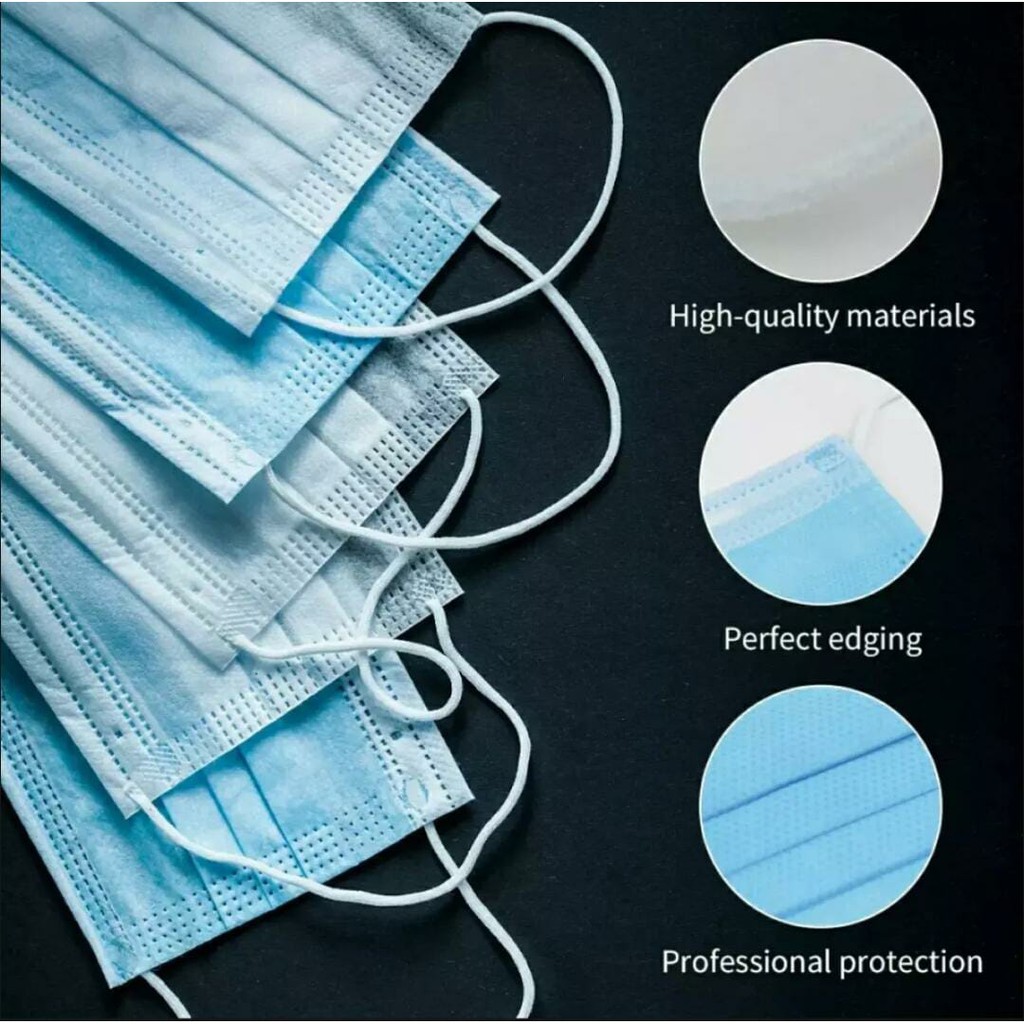 Masker biru 3 Ply Disposable bahan tebal