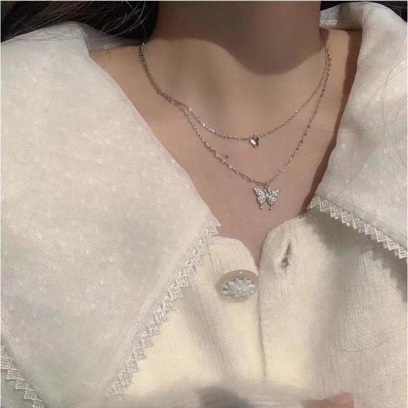 2022 Kalung Choker Dua Lapis Dengan Liontin Kupu-Kupu Untuk Wanita