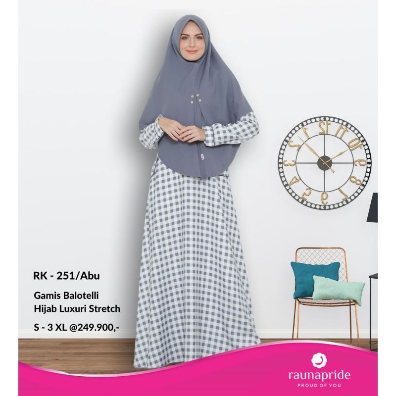 Gamis Rauna RK-251 Abu, RK-252 Ungu, RK-253 Pink