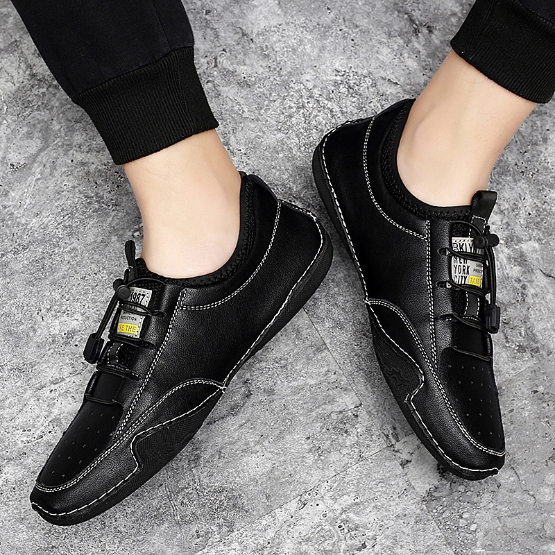 COD 100% KULIT ASLI Sepatu Kantor Pria Cowok Sepatu Pantofel Pria Formal Tali Sneaker Loafer Karet Kekinian Keren 125