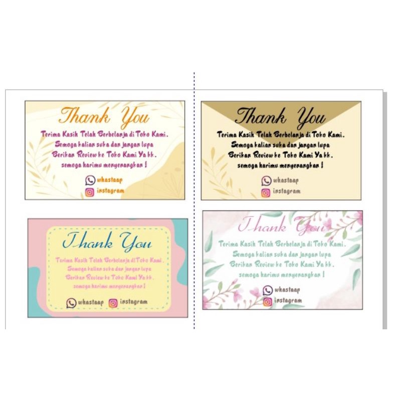 

Thankyou card olshop 89 x 55 mm bahan konstruk cetak laser