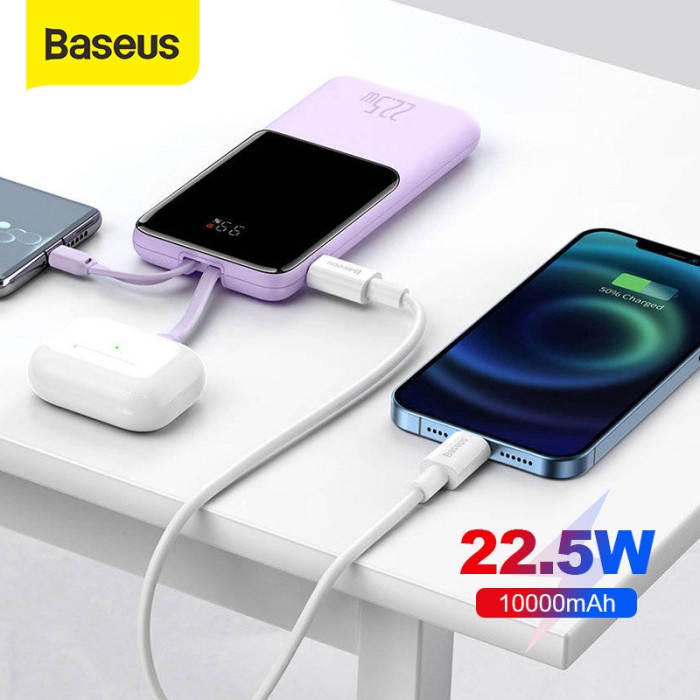 BASEUS POWERBANK 10000MAH DUAL KABEL IPHONE+TYPE C ELF DISPLAY 22.5W