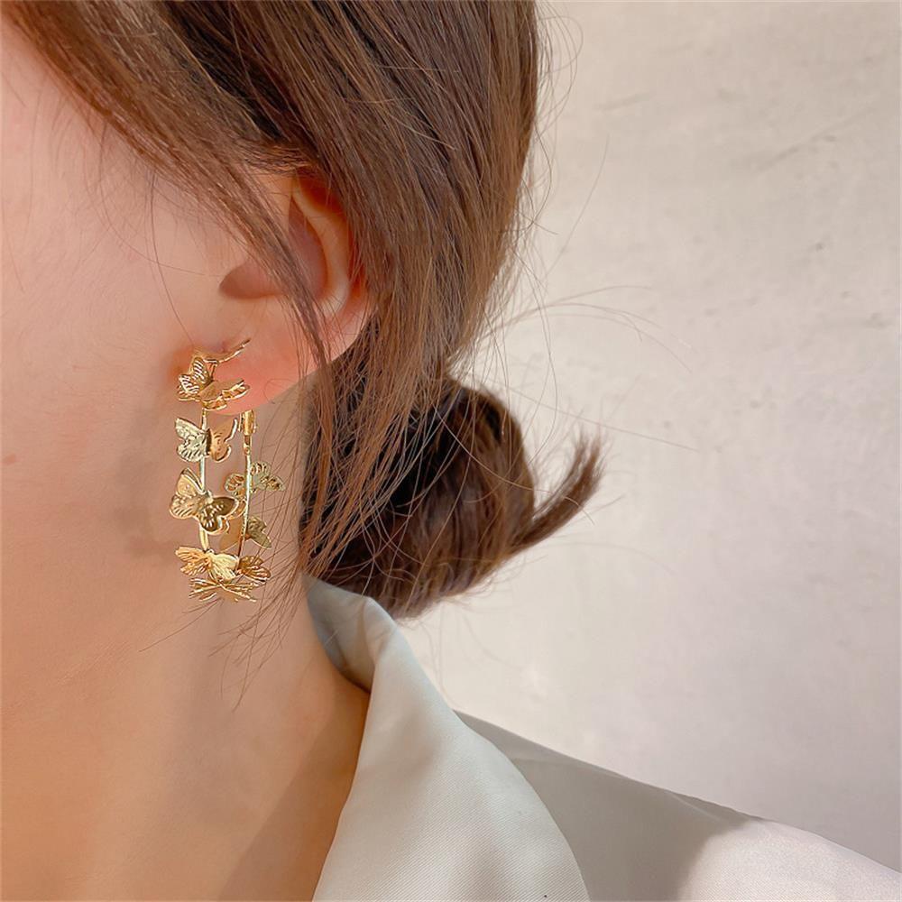 R-flower Round Hoop Earrings Fashion Kupu-Kupu Pesta Lapis Emas 18k